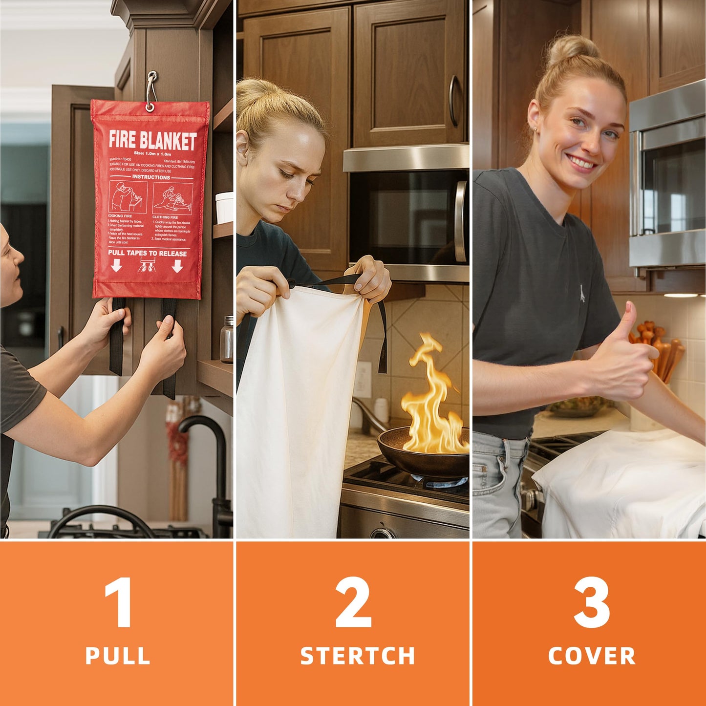 Fire Blanket 4 Pack - 40" x 40" Prepared Emergency Fire Blanket for Home and Kitchen, RV, Grill, Fireplace, Safe & Easy for Young Adults and Elderly Living Alone (Copy)