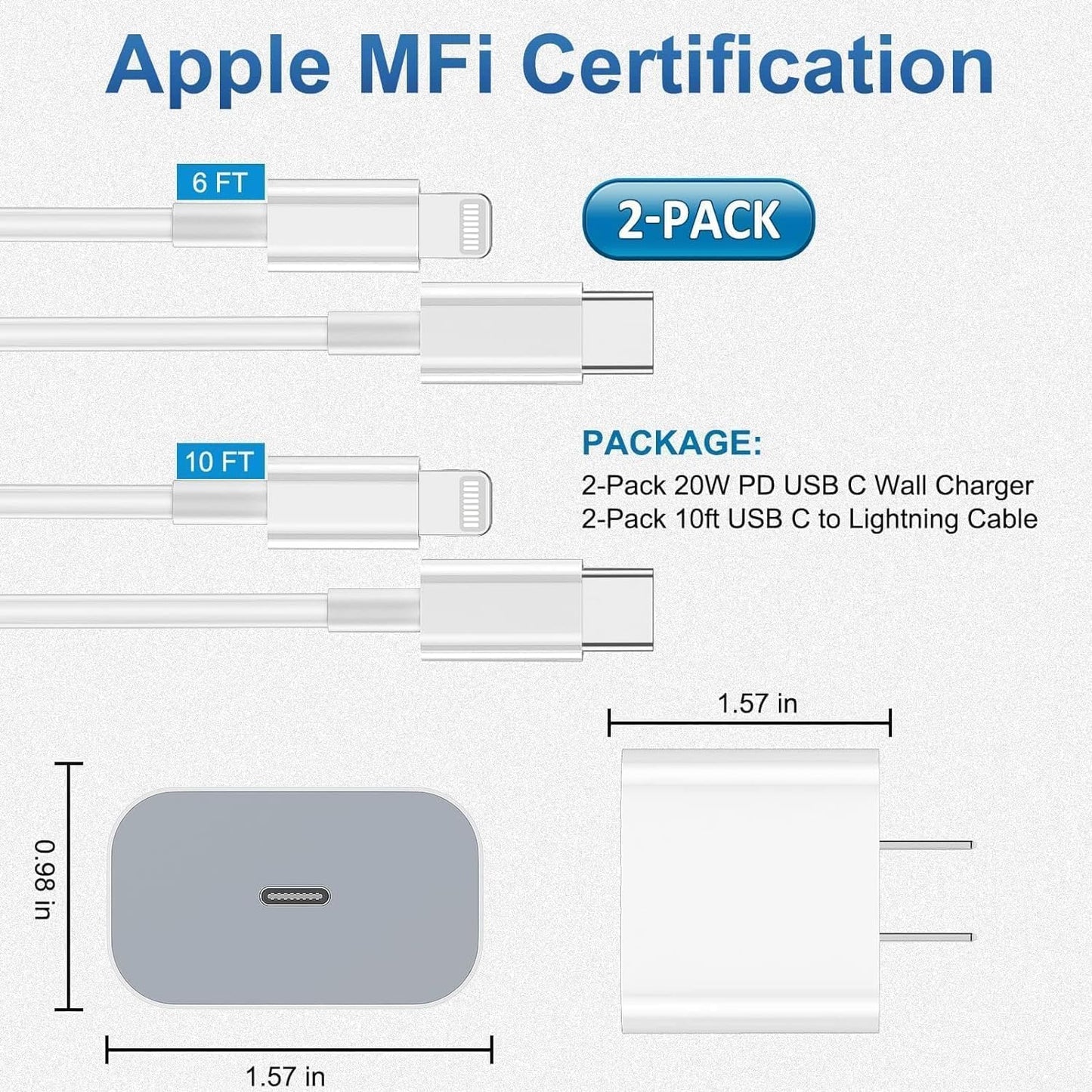 65W -iPhone Charger Super-Fast Charging 2 Pack Type C Wall Charger Block with 2 Pack [6FT&10FT] Long USB C to Lightning Cable for iPhone 14/13/12/12 Pro Max/11/Xs Max/XR/X,AirPods Pro 1 (Copy) (Copy)