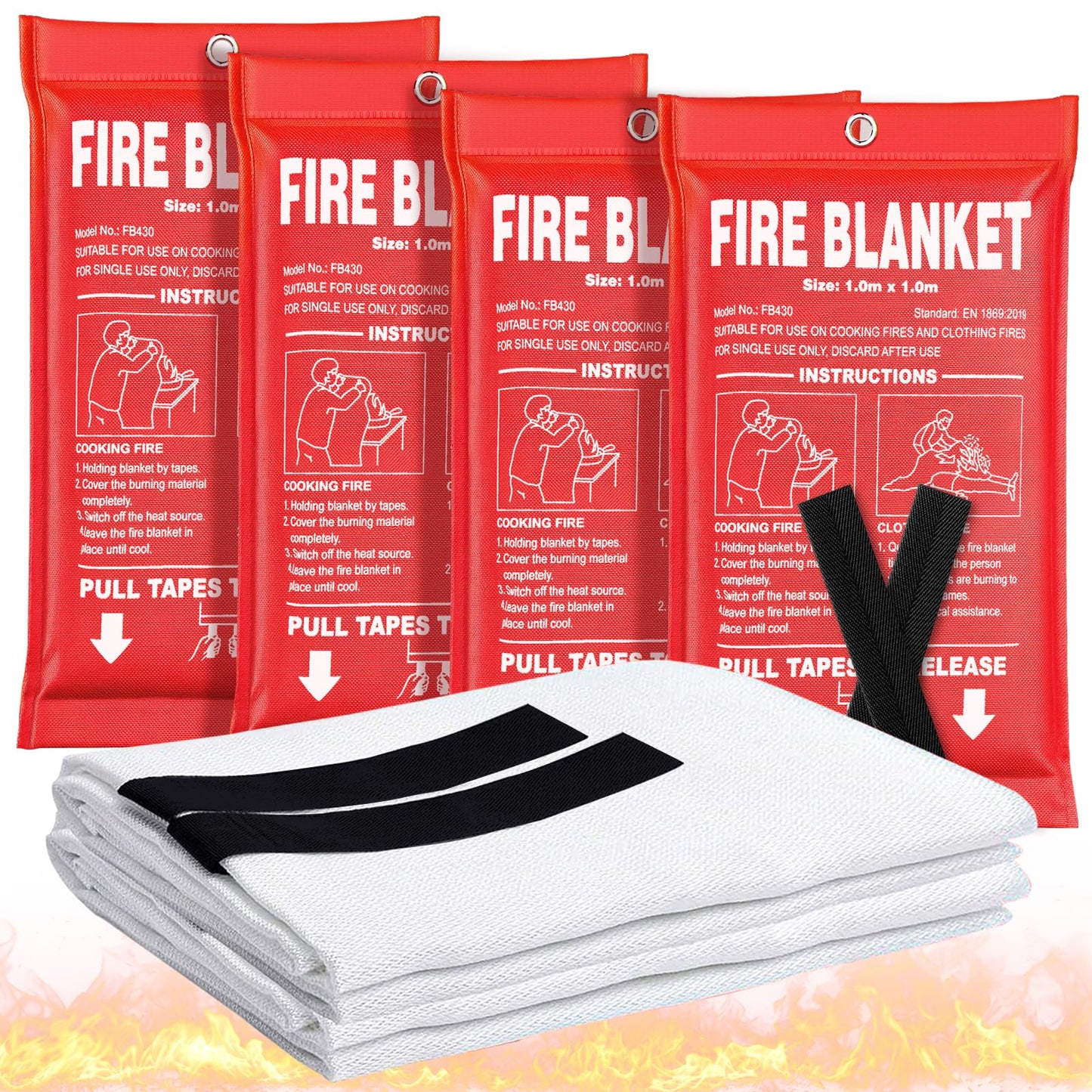 Fire Blanket 4 Pack - 40" x 40" Prepared Emergency Fire Blanket for Home and Kitchen, RV, Grill, Fireplace, Safe & Easy for Young Adults and Elderly Living Alone (Copy)